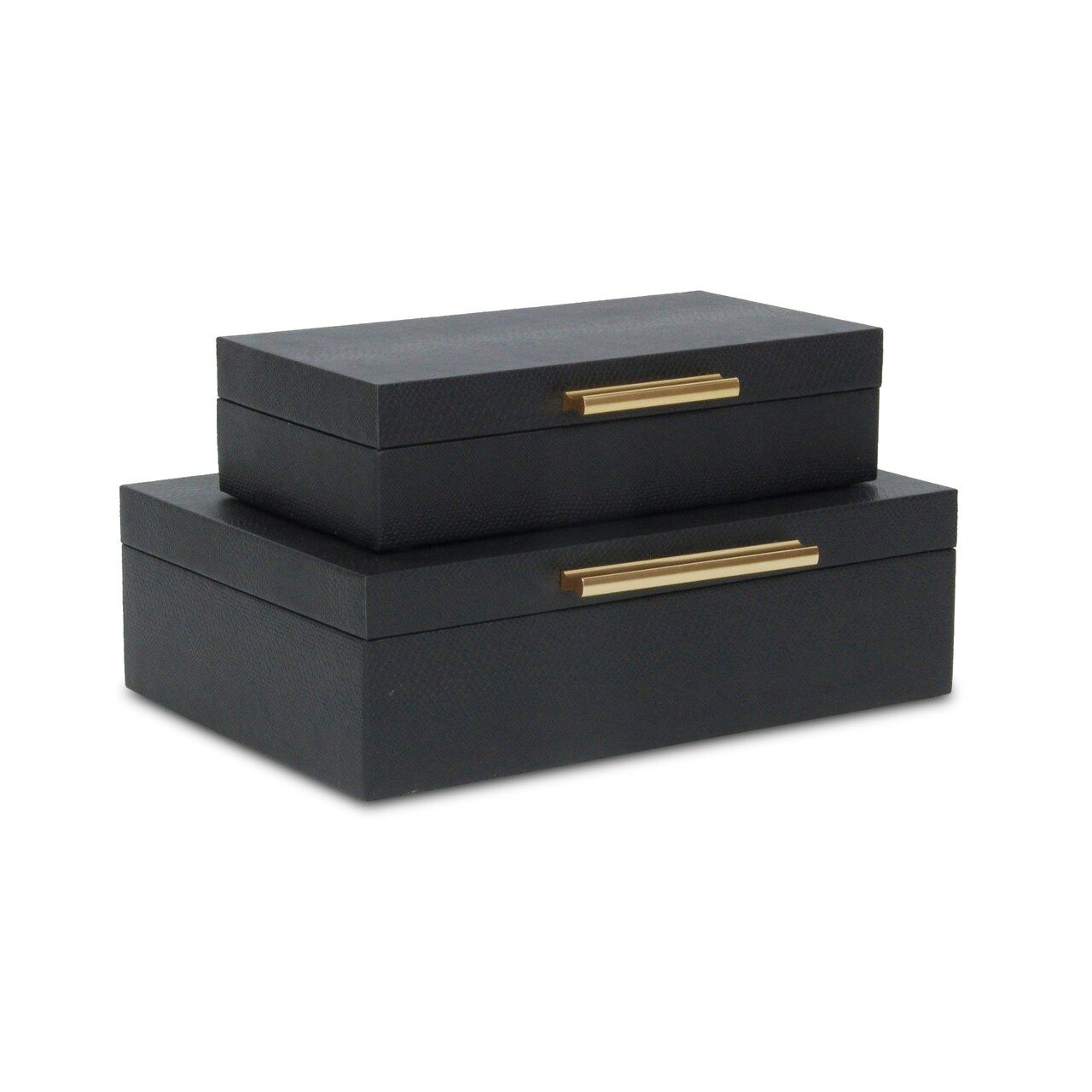 Contemporary Home Living Faux Snakeskin Decorative Boxes - 11.75" - Black and Gold - Set of 2